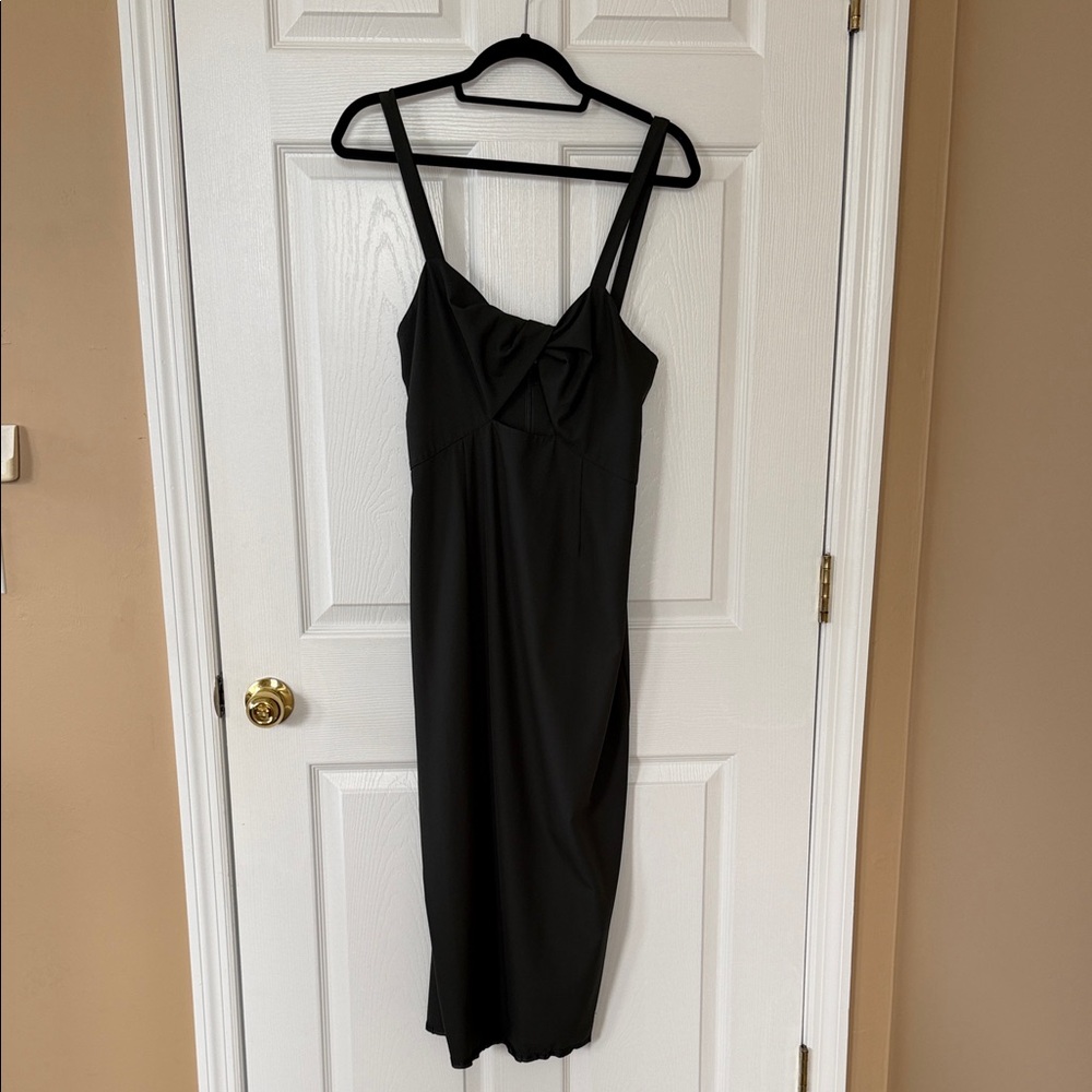 GreenWomen's Slip Dress - Elegant Strappy Midi with Twist Front